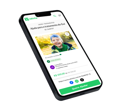Imagem da tela de um iPhone com a página da vaquinha