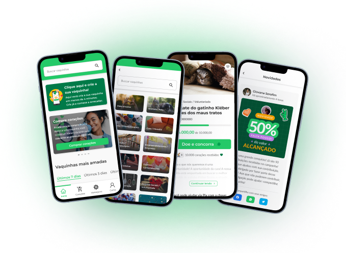 Imagens de algumas telas do aplicativo