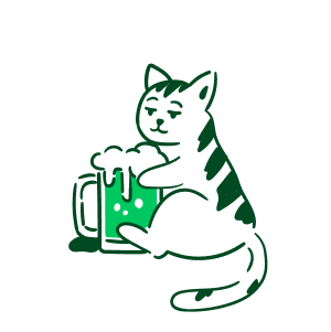 Gato segurando uma caneca de chopp