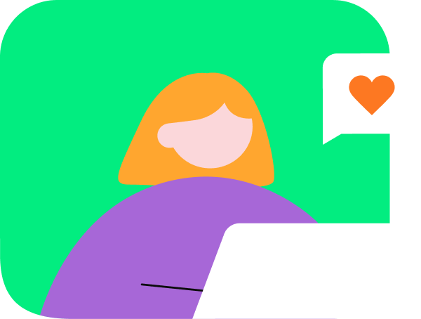 Desenho de uma garota mechendo no computador com um coração ao lado