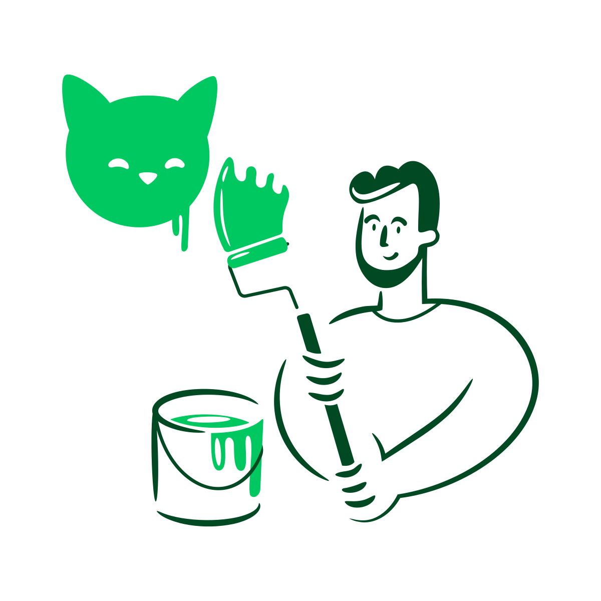 Imagem de um homem pintando um gato em um muro