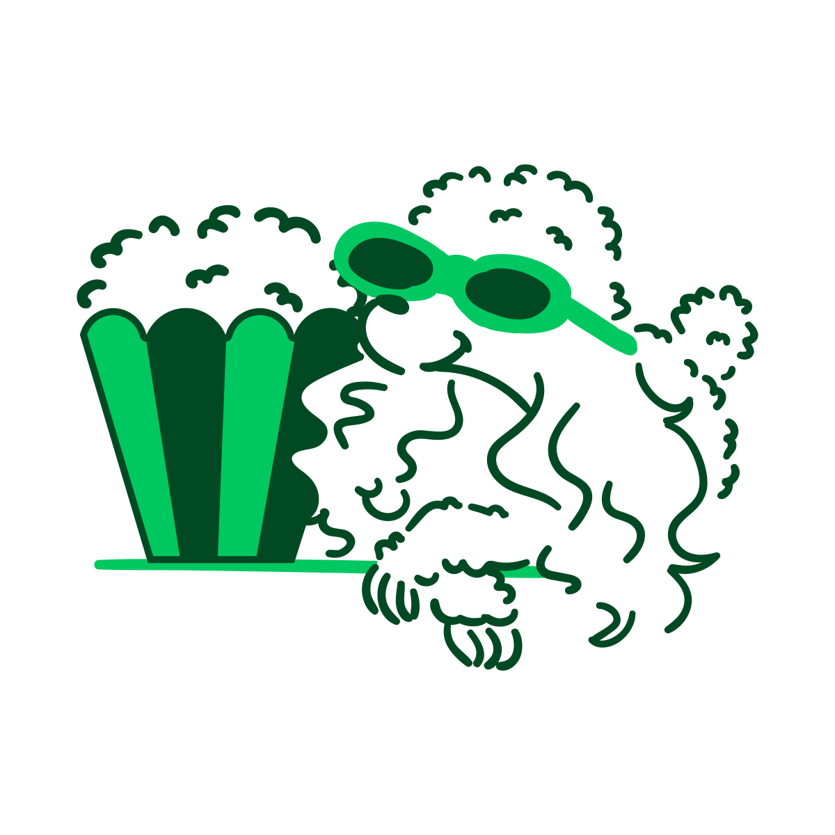 Cachorro ao lado de um balde de pipoca