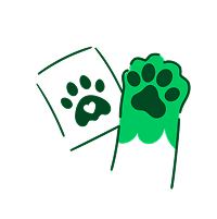 Pata de cachorro com tinta e a imagem da pata gravada em um papel