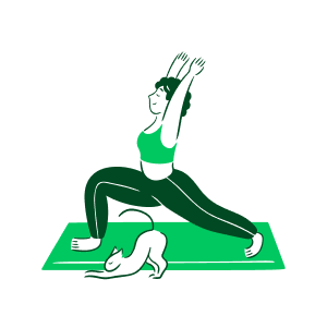 Imagem de uma mulher e um gato fazendo yoga juntos