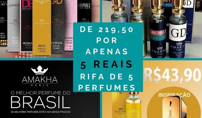 Rifa perfumes Amakha Paris de 219,50 por 5 REAIS leva 5 perfumes