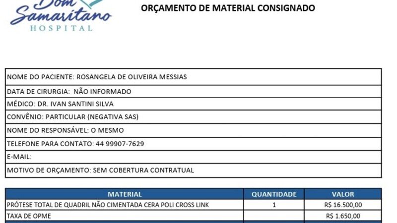 Ajuda para Rosângela comprar uma  prótese de quadril.
