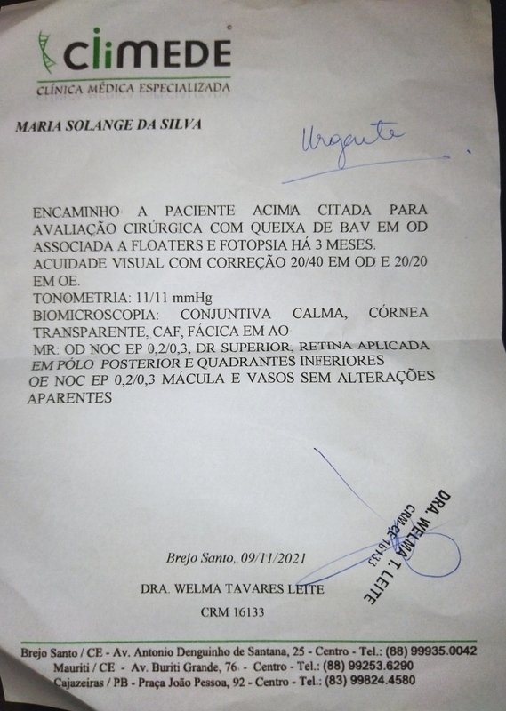 Ajuda para cirurgia de descolamento de retina da minha mãe