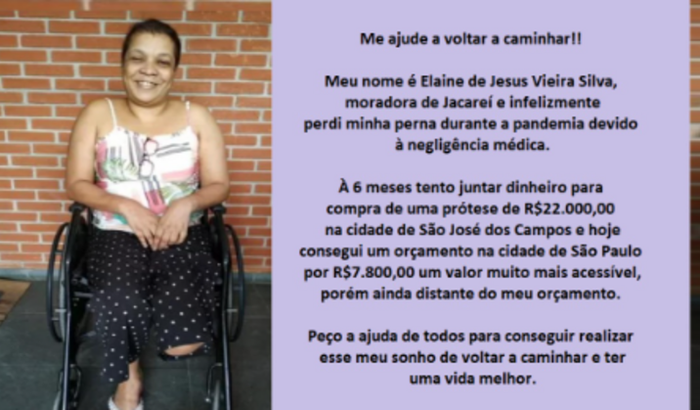 Ajude Elaine a voltar a caminhar