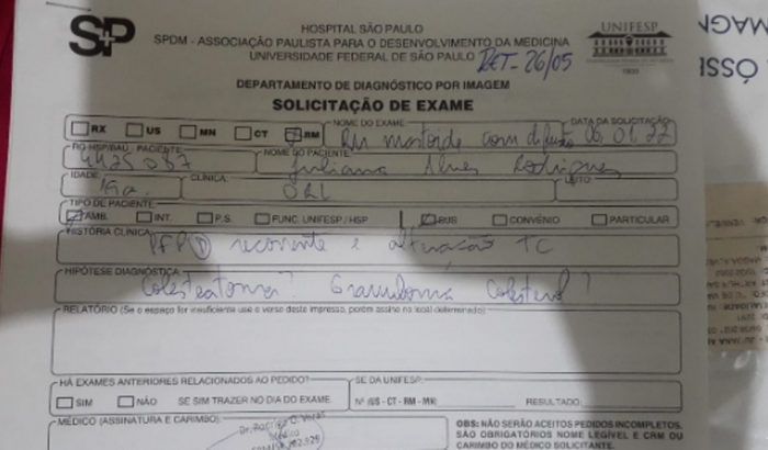Ressonância magnética para Juliana 