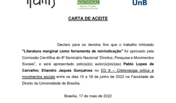 Viagem à Brasília para apresentar trabalho acadêmico
