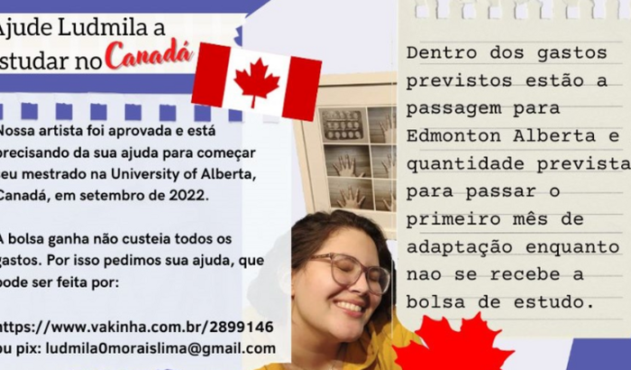 Ajude Ludmila ir estudar no  Canadá