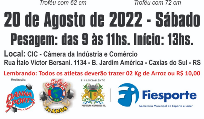 Ajuda para cobrir despesas Campeonato Força em Caxias do sul