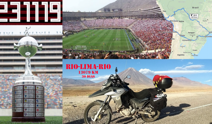 Um Flamenguista de Moto XRE tentando chegar na 3a final de Libertadores