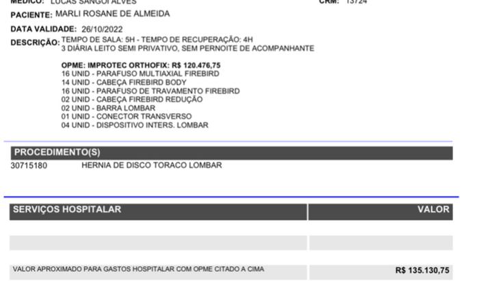 Ajuda - Cirurgia coluna Marli Rosane de Almeida 