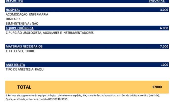 Procedimento cirúrgico,cálculo renal 14 mm