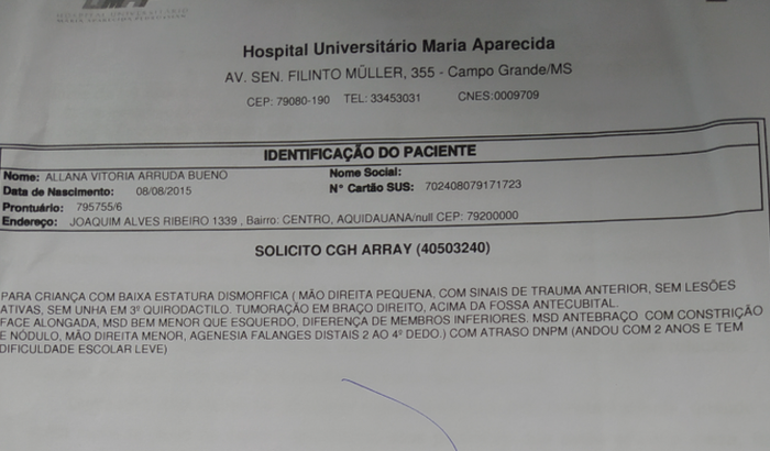 Ajudar Allana Vitória Arruda Bueno a fazer exames que o SUS não cobre