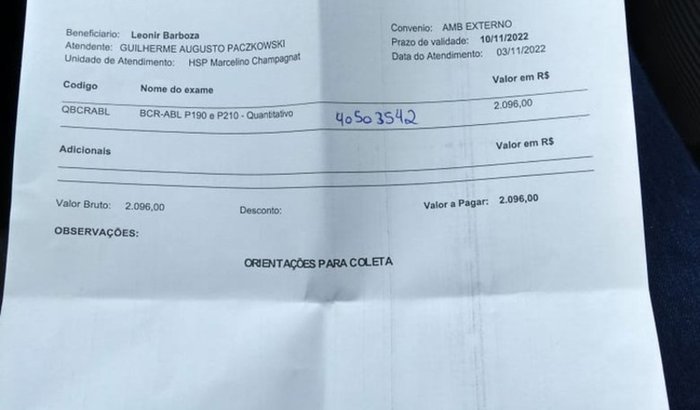 LEONIR BARBOSA AJUDA CUSTOS TRATAMENTO LEUCEMIA CRÔNICA 