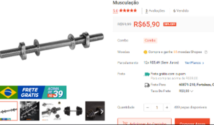 Par de barra halter rosqueado e Corda para triceps