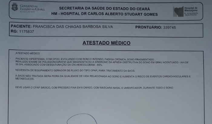 Adquirir o aparelho CPAP BASICO, com pressão fixa em 8 CMH2O, com máscara nasal e umidificador.
