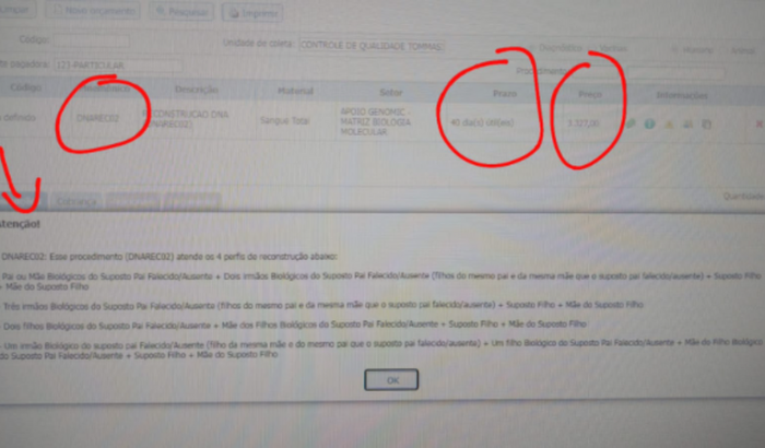 Teste de DNA pai falecido