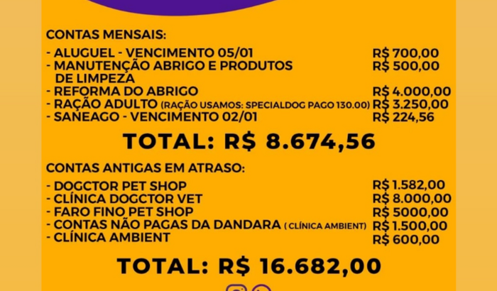 Pagar as contas do abrigo 