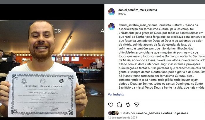 Sonho de voltar a trabalhar com Cinema
