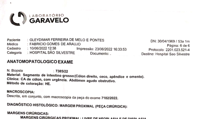 Câncer de cólon- cirurgia de rev.p/ retirar bolsa de colostomia 