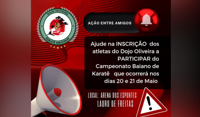 VAQUINHA ONLINE / Ajude na INSCRIÇÃO  dos atletas do Dojo Oliveira para disputar o campeonato baiano de karatê 