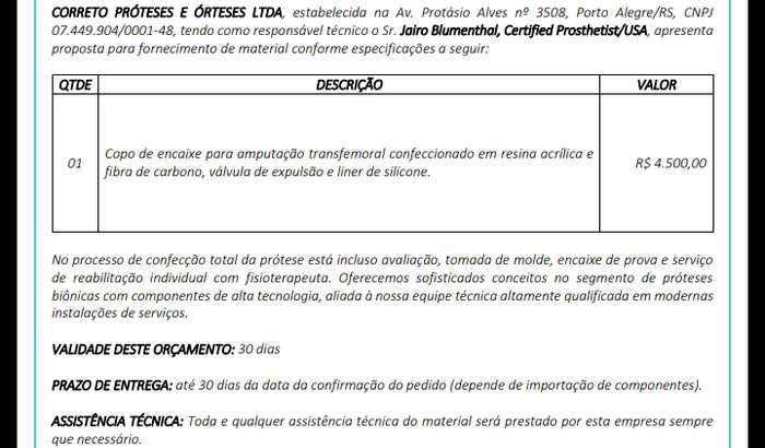 Compra de um encaixe de prótese para perna ! 