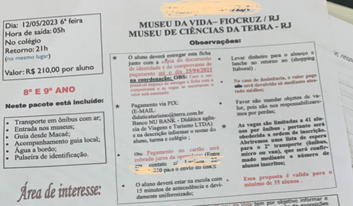 Vakinha para o felipe conseguir ir na excursão da escola