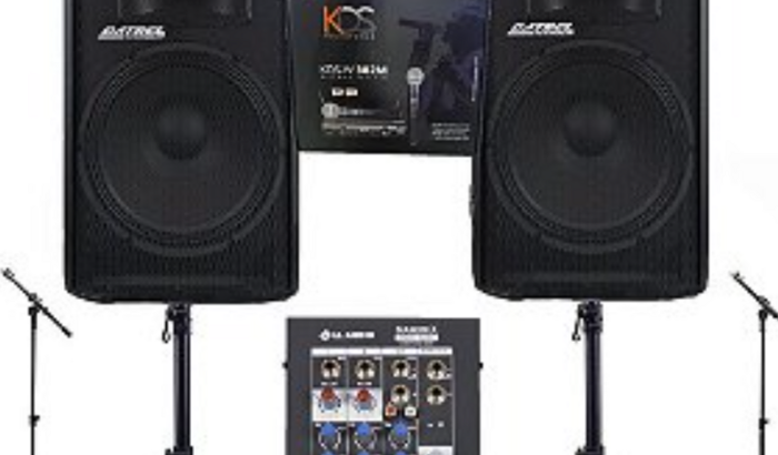 Ajudar para comprar caixa de som com pedestal e microfones mesa cabos