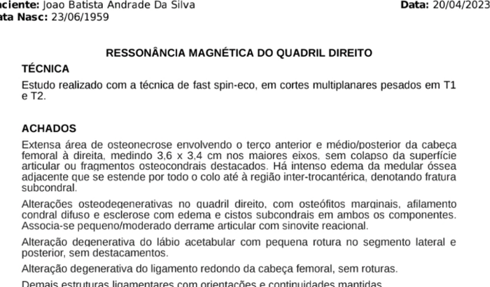 Necrose cabeça fêmur