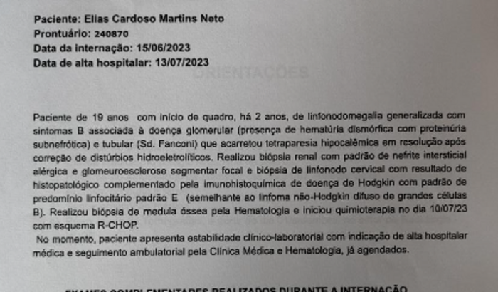Passagem e remedios pro meu tratamento de quimioterapia R-CHOP
