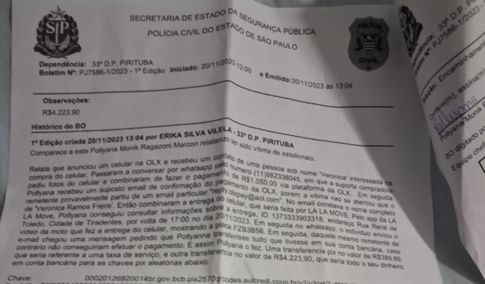 Ajudem sofri golpe do pix