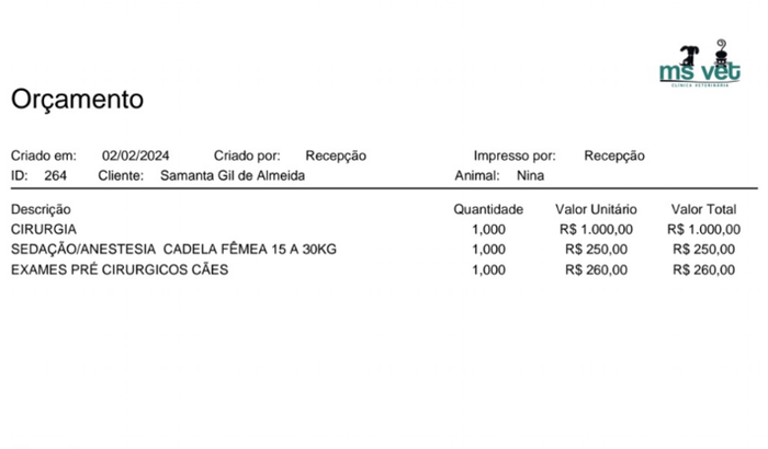 Cirurgia das mamas de Nina.