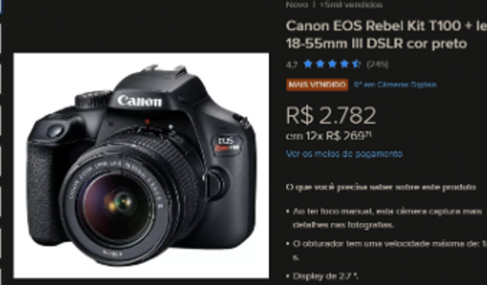 Me ajude a comprar uma câmera EOS rebel t100.