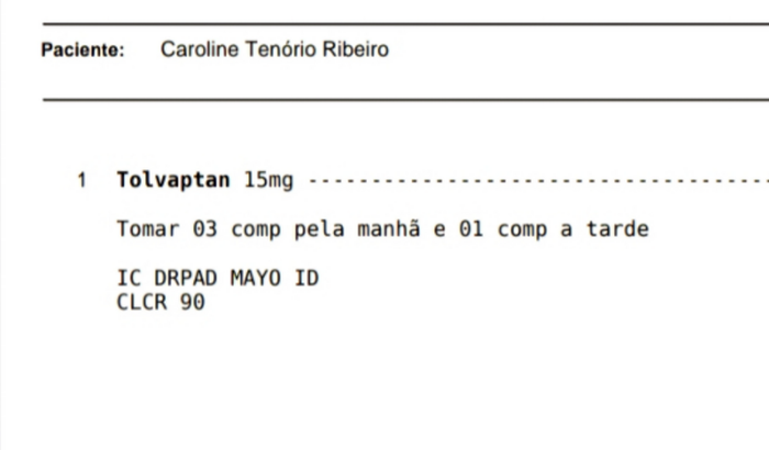Ajude a Carol a comprar o medicamento Tolvaptan