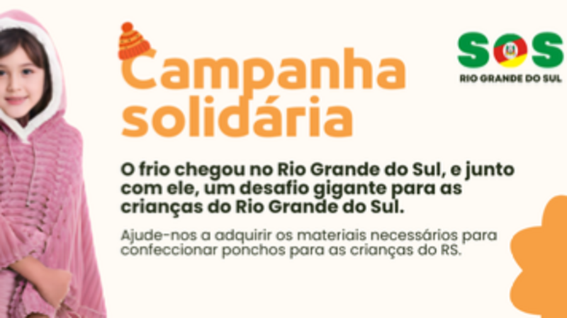 Confecção de ponchos para crianças do Rio Grande do Sul
