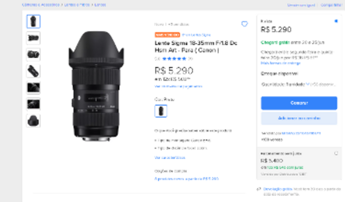 Lente da câmera para trabalhar