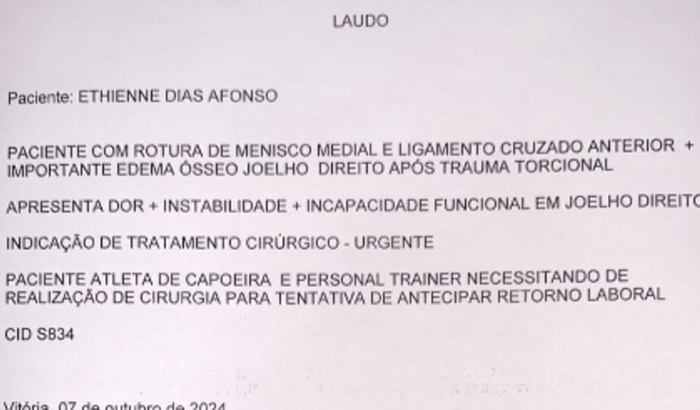 Ethienne Dias - Mestre Ethienne - Cirurgia do joelho