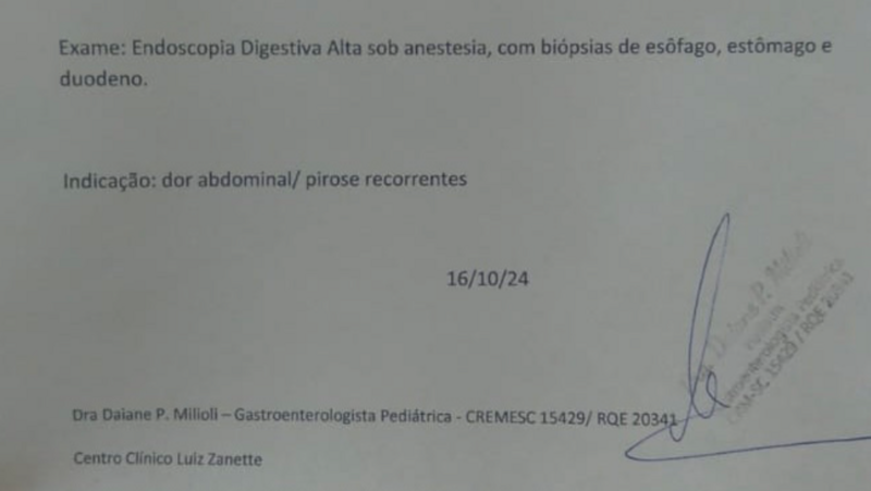 imagem da vaquinha Exame endocospia digestiva alta sob anestesia, com biópsias de esôfagos estômago e duodemo