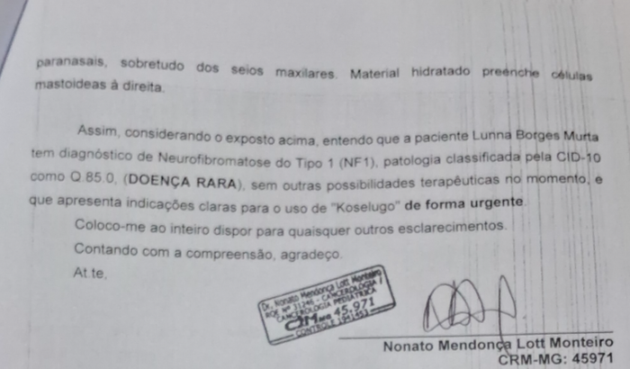 TRATAMENTO DA DOENÇA NEUROFIBROMATOSE. MEDICAMENTO DE ALTO CUSTO (SELUMETINIBE).