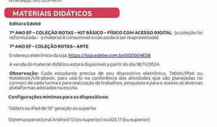 Lista de materiais escolar