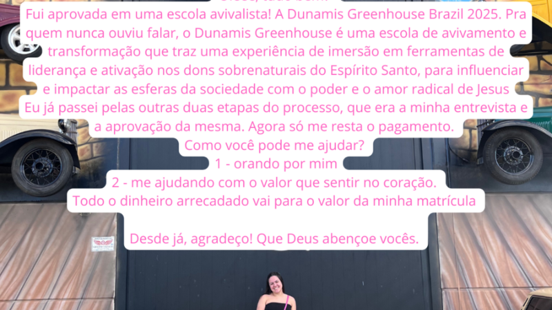 imagem da vaquinha Me ajude a ir para a Dunamis Greenhouse 2025!