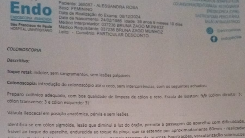Cirurgia retirada câncer intestino Alessandra 