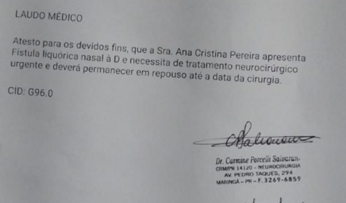 Cirurgia de Urgência Ruptura do crânio e Fistula liquorica nasal