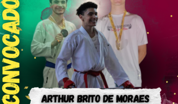 Arthur Brito no mundial de karatê escolar na Sérvia.
