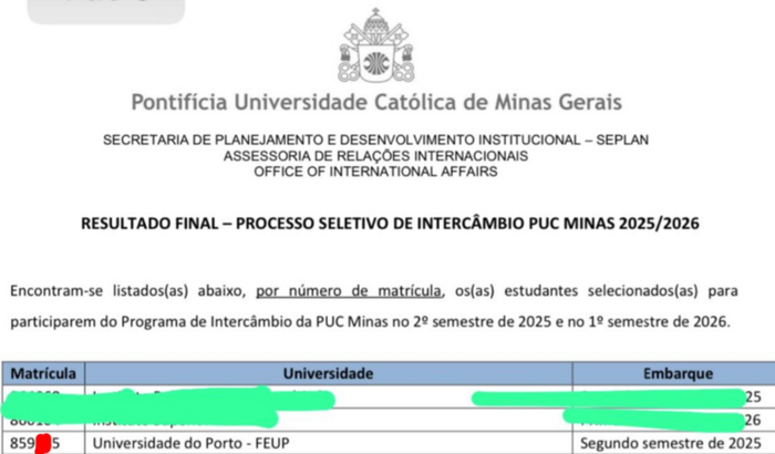 Intercâmbio no segundo semestre de 2025