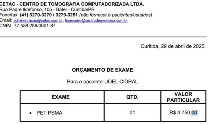 Ajuda para realização de exame PET SCAN