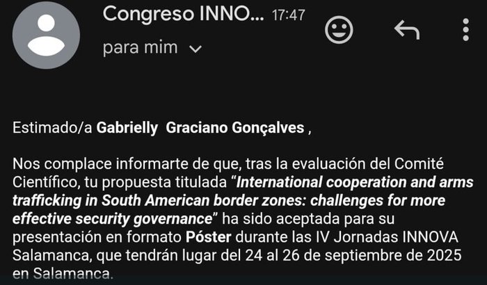 Ajude a Gaby ir para o Congresso IV Jornada INNOVA em Salamanca-Espanha de 24 a 26SET2025.